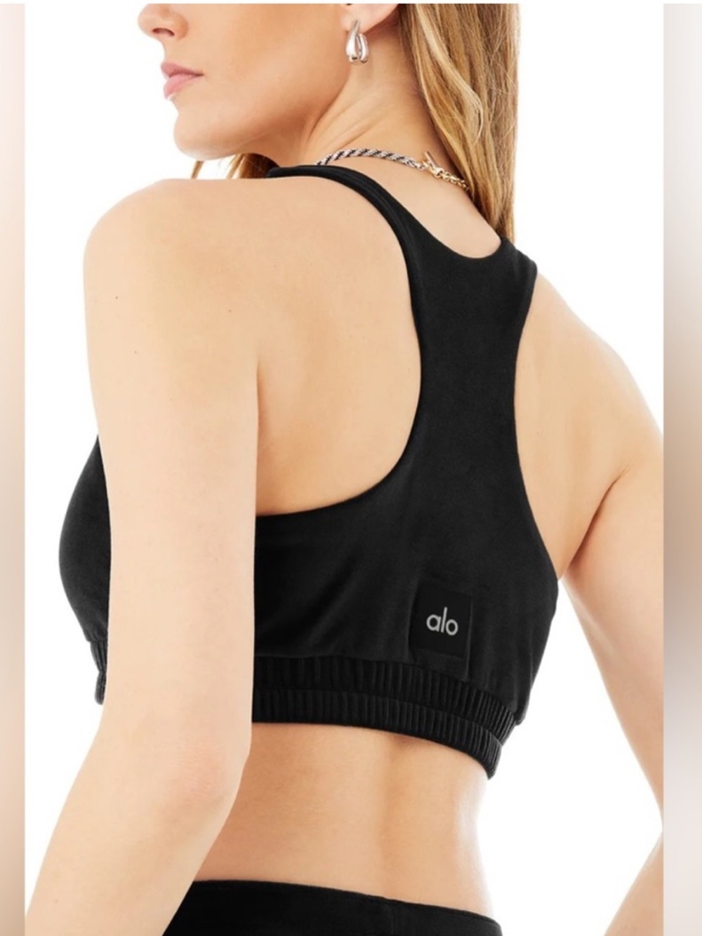 ALO Yoga NWOT Velour Glimmer Scoop Neck Sports Bra Black Size Small